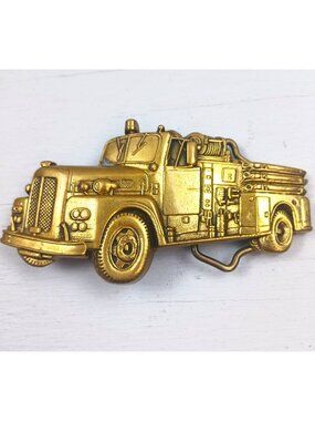 Vintage 1978 Baron Buckles Solid Brass Firetruck Belt Buckle 6057